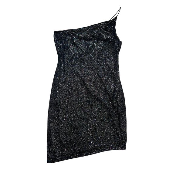 City Triangles One Shoulder Mini Dress Black Multicolor Glitter Womens XL Party - Picture 2 of 11